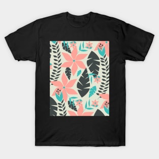 Coral pink flowers and leaves T-Shirt